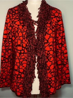 Ruby Rox Red and Black Fringe Open-Front Cardigan Size XL